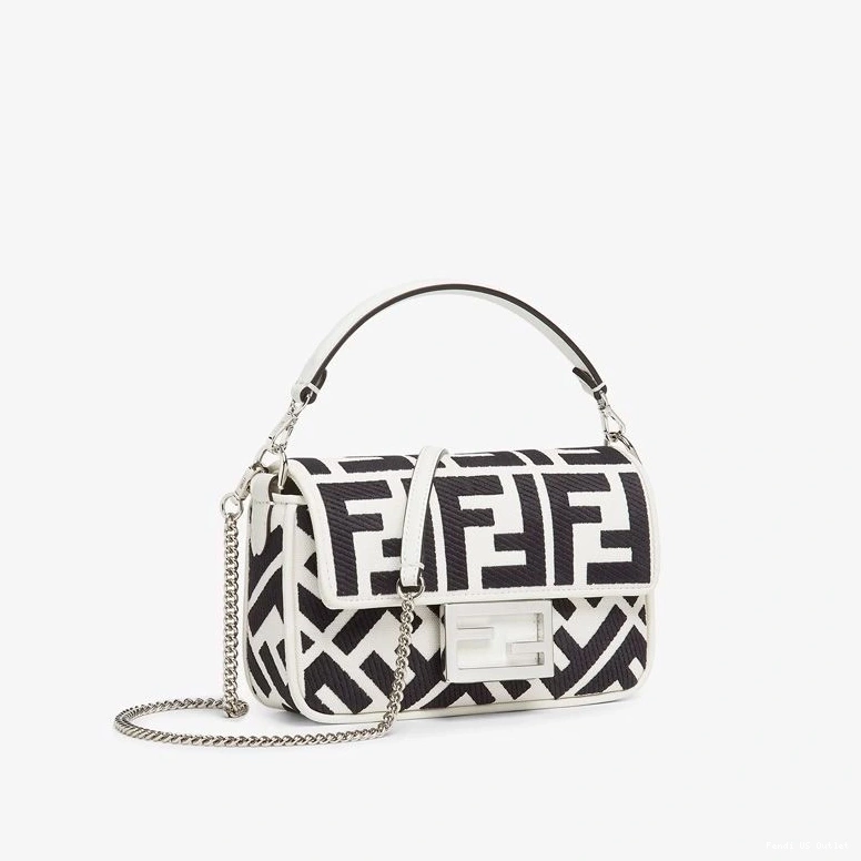 Affordable HOT Motif Bag Black FF Baguette Fendi White Canvas Mini In 0726